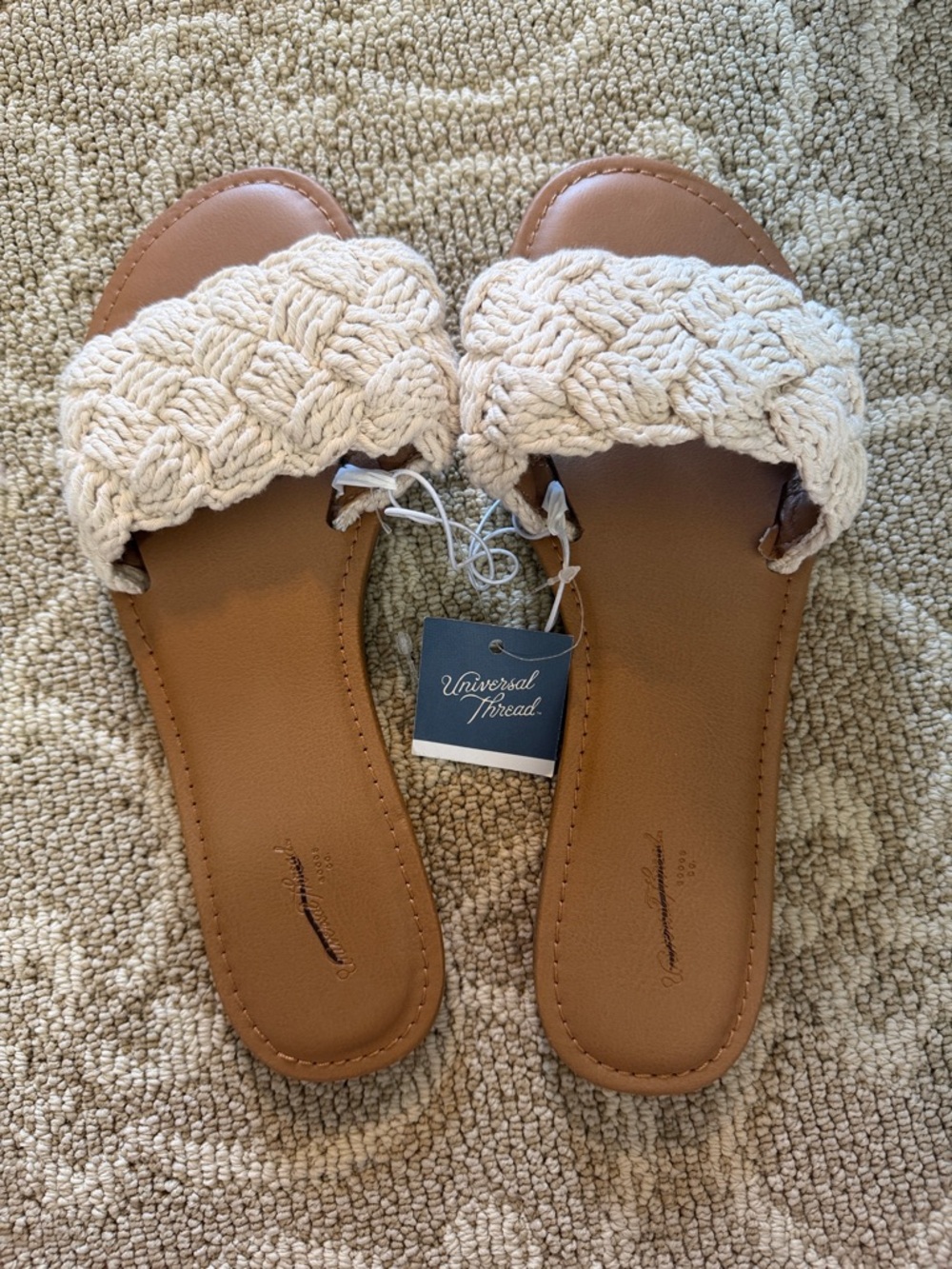 Universal Thread Cream Braided Slide Sandals with Tan Footbed